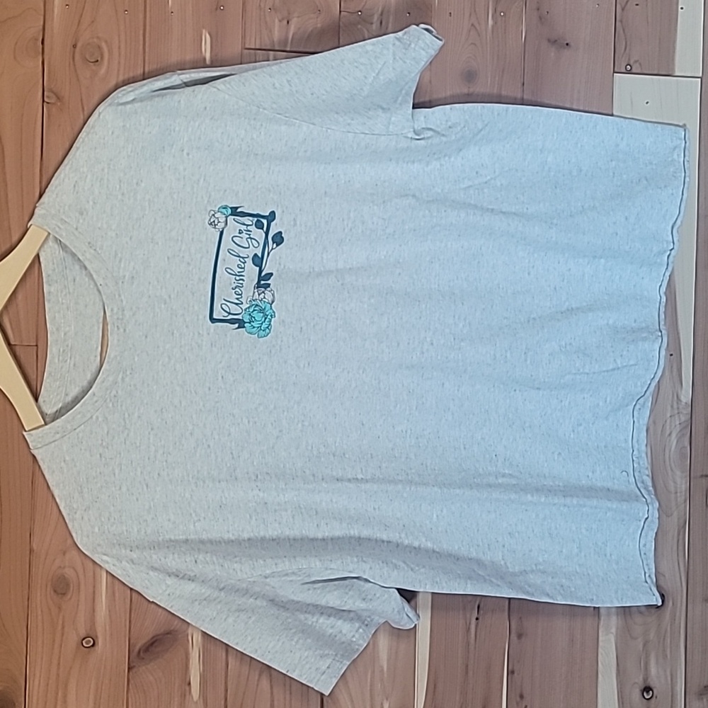 Cherished Girl Cropped T-Shirt, Size XL, Gray, Red, Blue, Floral, Farm